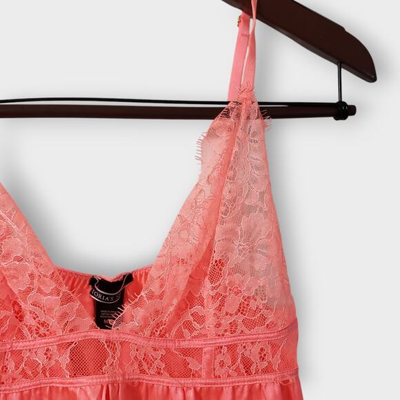 Victoria's Secret Coral Pink Satin Lace Babydoll Flyaway Camisole Medium Dainty - Picture 4 of 11